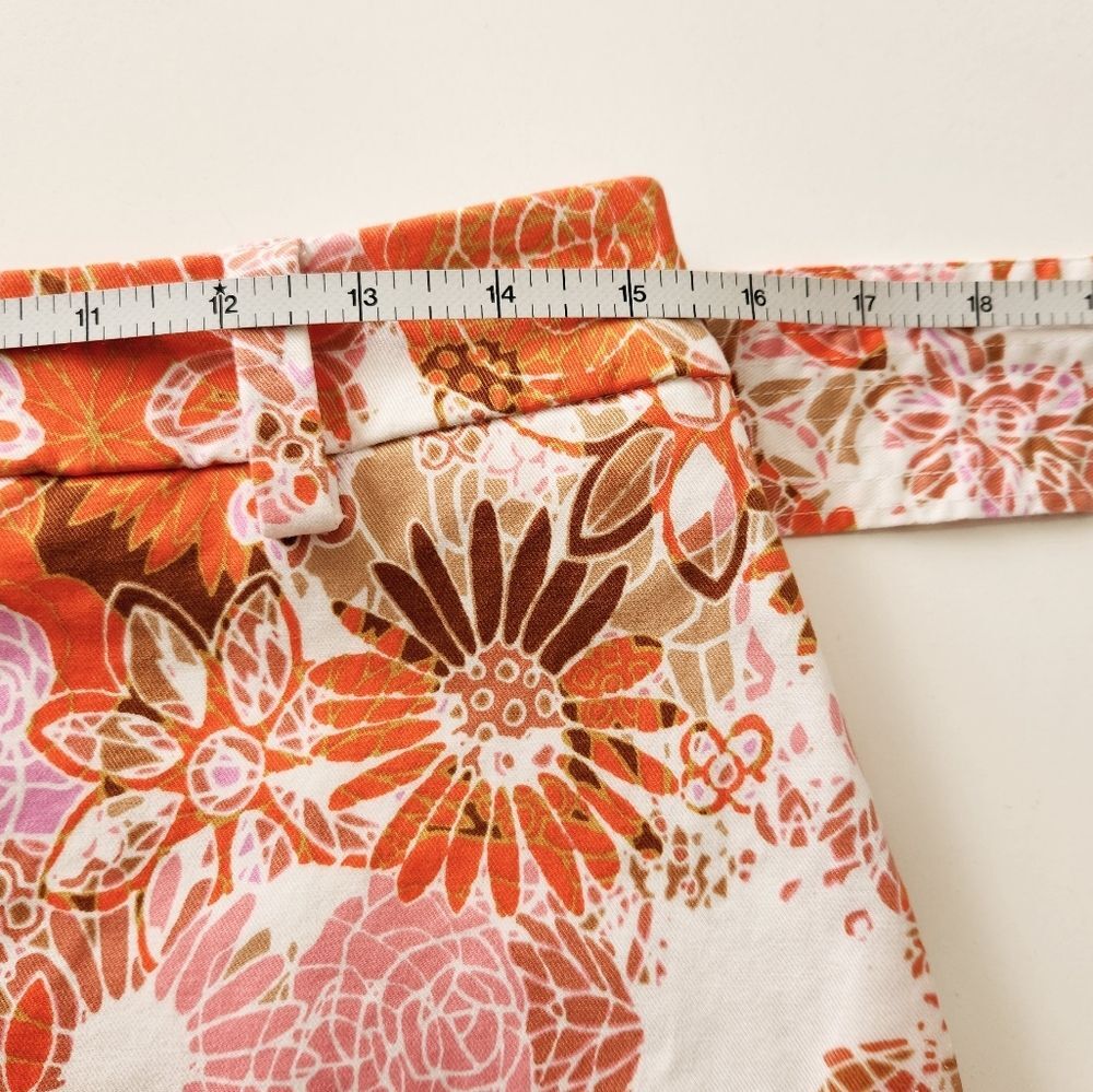 Nordstrom 1901 Retro Orange Pink Floral Belted Straight Pencil Skirt Size 8 Boho - Picture 9 of 10